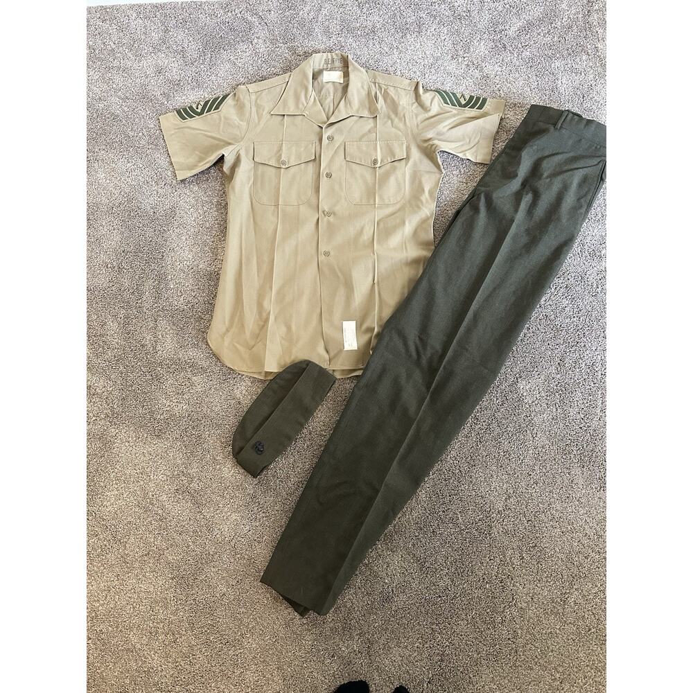 Uniform Marine Corps Green 2212 Poly Wool Military Trousers 34 XL Shirt And Hat